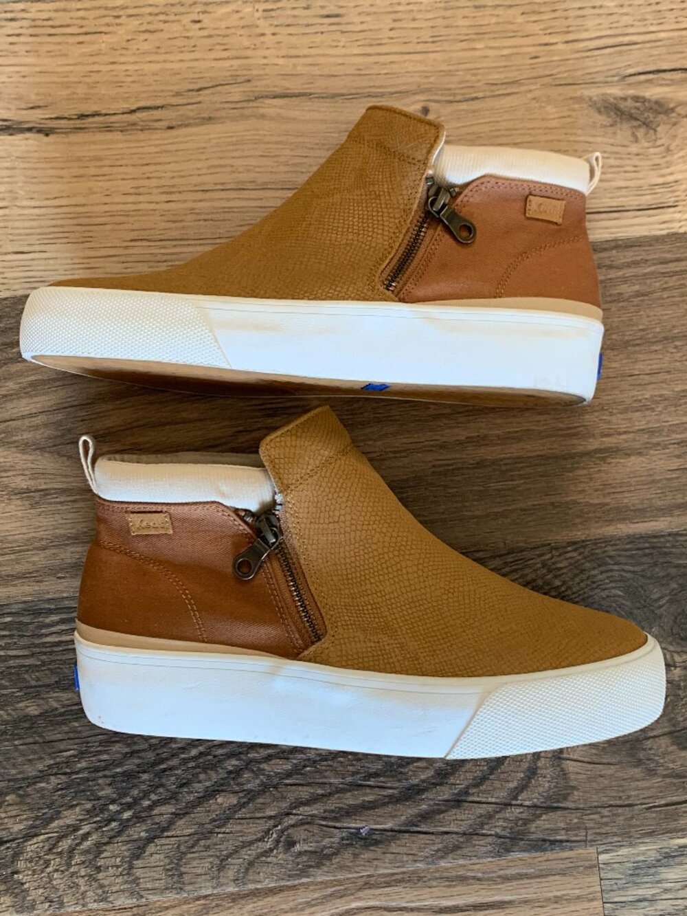 Keds Ladies size 9.5 Cooper Side Zip Tan Snake Embossed Suede Bootie